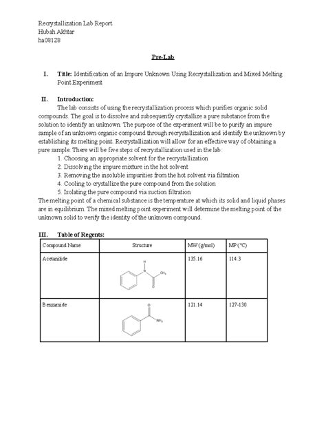 Image result for Purification by Recrystallization Lab Report