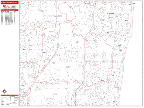 Pompano Beach Florida Zip Code Wall Map (Red Line Style) by MarketMAPS ...