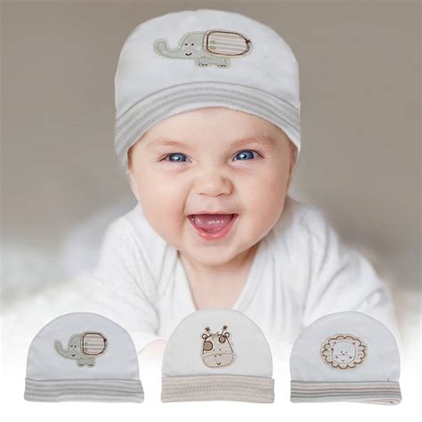 Baby Moo Zoo Animals Organic Soft Cotton Caps - White