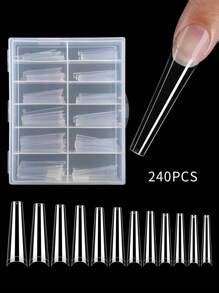 240 piezas/caja Uñas postizas extra largas de forma de ataúd con curva ...