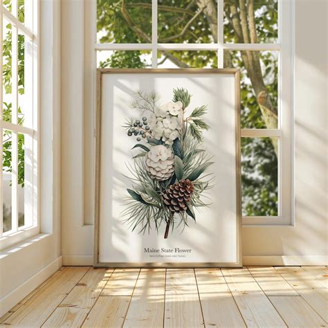 MAINE State Flower, White Pine Cone and Tassel Wall Art Poster, Matte ...