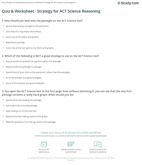 Quiz & Worksheet - Strategy for ACT Science Reasoning | Study.com