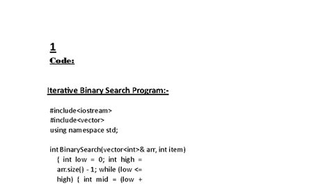 DAA Practical No-1: Iterative & Recursive Binary Search - Studocu