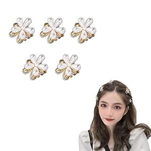 MANODHRUVA 5 Pcs White Pearl Mini Claw Clips Flower Design Small ...