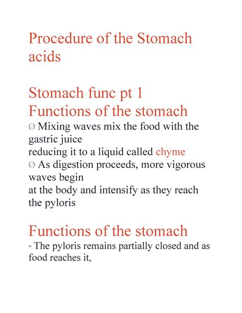 Procedures of stomach - 12 - Procedure of the Stomach acids Stomach ...