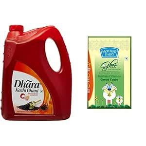 Dhara Kachhi Ghani Mustard Oil Jar, 5L & MOTHER DAIRY Cow GHEE CEKA ...