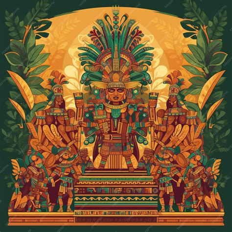 Moctezuma ii vibrante en la sala del trono azteca | Vector Premium