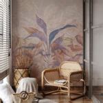 Sukoon, Light Beige Tropical Trees and Leaves Wallpaper Mural - Magicdecor®