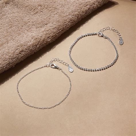 Buy Pack of 2 Silver Cupchain Anklets Online