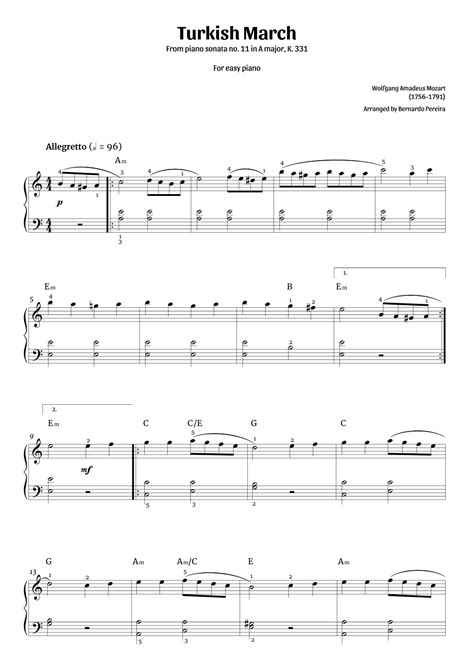 Turkish March (easy piano) (arr. Bernardo Pereira) by Wolfgang Amadeus Mozart Sheet Music for ...
