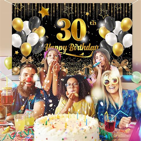 Buy Happy 30th Birthday Banner, 30th Black Gold Birthday Banner Party ...