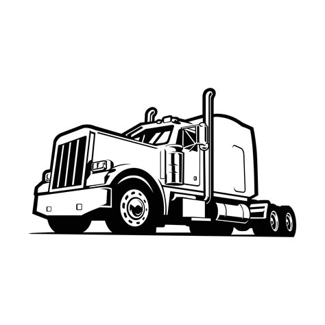 Big rig 18 wheeler semi truck tractor side view silhouette vector art ...