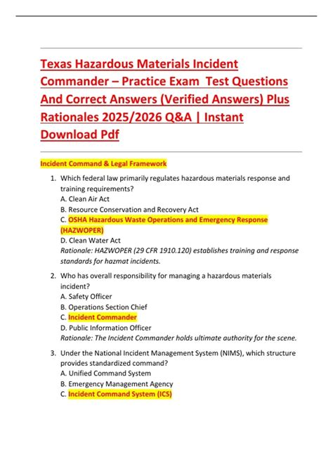 Texas Hazardous Materials Incident Commander – Practice Exam Test ...