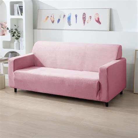 Elegant Pink Colour Elastic Stretchable Velvet Sofa Cover Set | HOKIPO ...