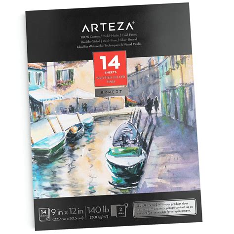 Buy Arteza 9X12" Watercolor Pad, 14 Sheets (140lb/300gsm), 100% Cotton ...