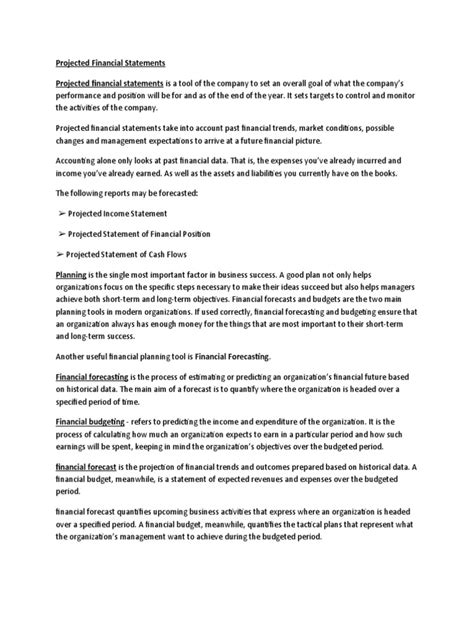 Image result for Projected Financial Statements