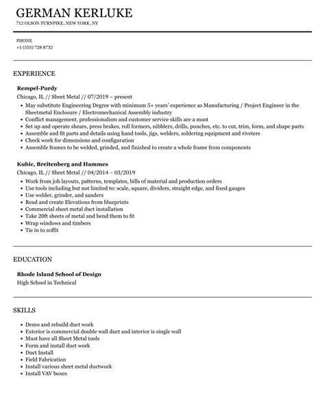 Sheet Metal Design Resume at Ida Barrera blog