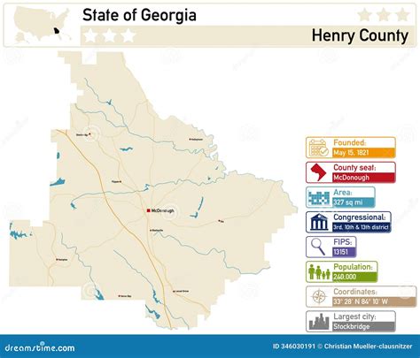 Detailed Infographic and Map of Henry County in Georgia Stock ...