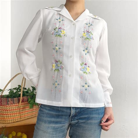 vintage flower embroidery china shirt | hummingvtg