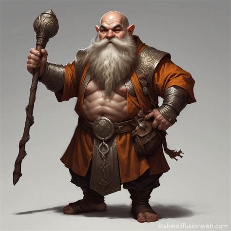 Dwarf Monk Holds Staff | Stable Diffusion Online