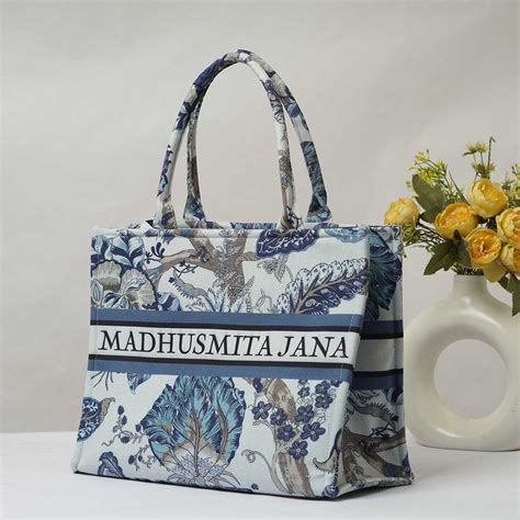 Blue Floral Printed Box Tote Bag