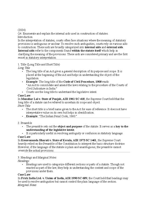 (2024) Q4. Internal Aids in Statutory Construction: A Comprehensive ...