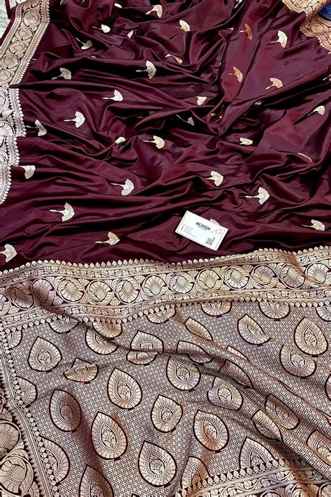 Wine Jellyfish Buti Katan Silk Banarasi Saree – Mohsin Textiles