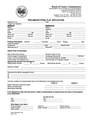Fillable Online PRELIMINARY/FINAL PLAT APPLICATION Fax Email Print ...