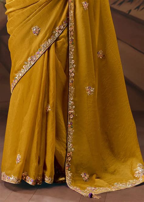 Mustard Yellow Soft Silk Saree with Purple Contrast Blouse – Vasumatis
