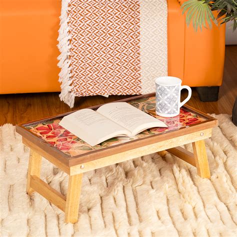 Mango Wood Handmade Fixed Mosaic Laptop Table with Epoxy Resin ...