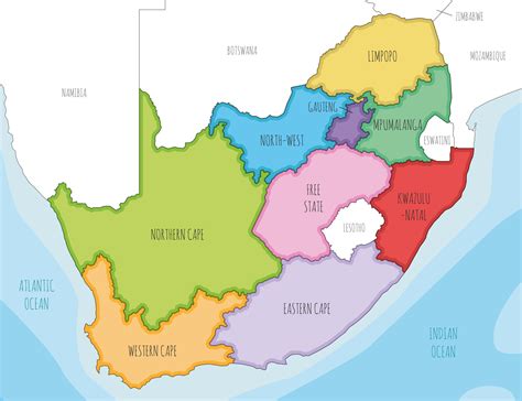 Vector illustrated map of South Africa with provinces and ...