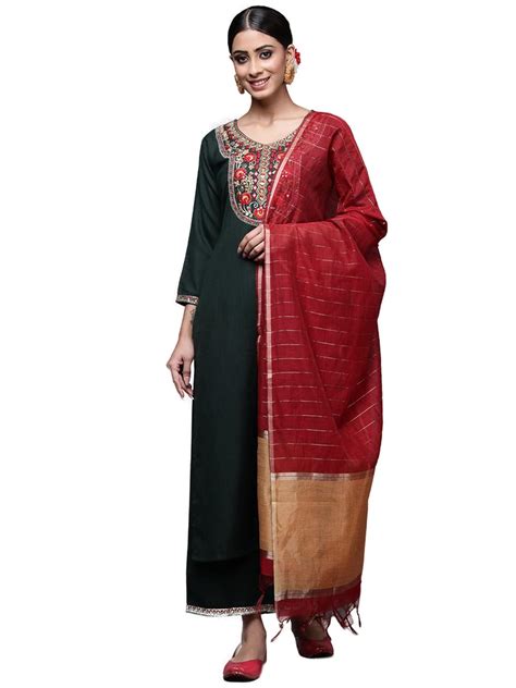 Buy INDO ERA Women's Cotton Blend Solid Straight Kurta Palazzo With ...