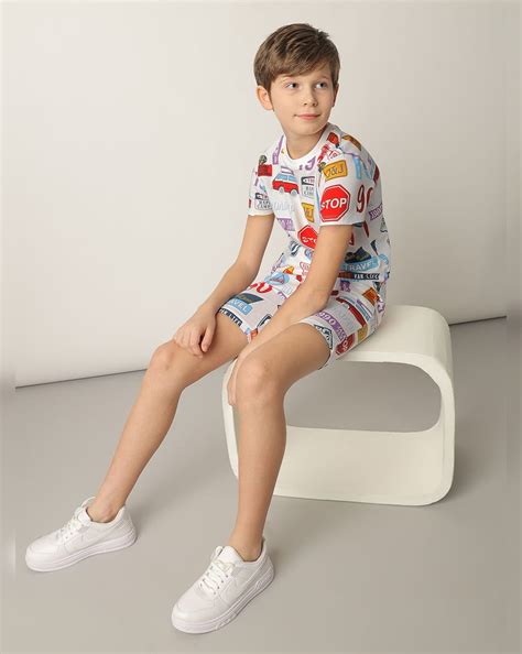 Boys White Sticker Print Co-ord Set Shorts
