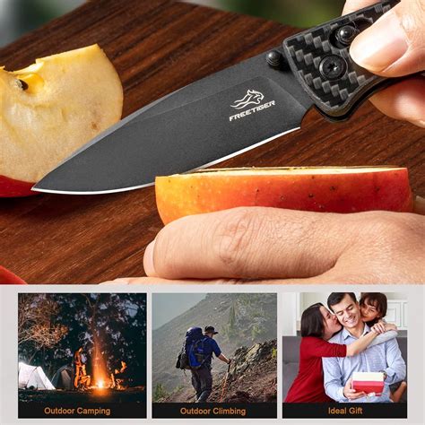 FreeTiger Pocket Knife Carbon Fiber Handle Black D2 Blade Axis Lock ...