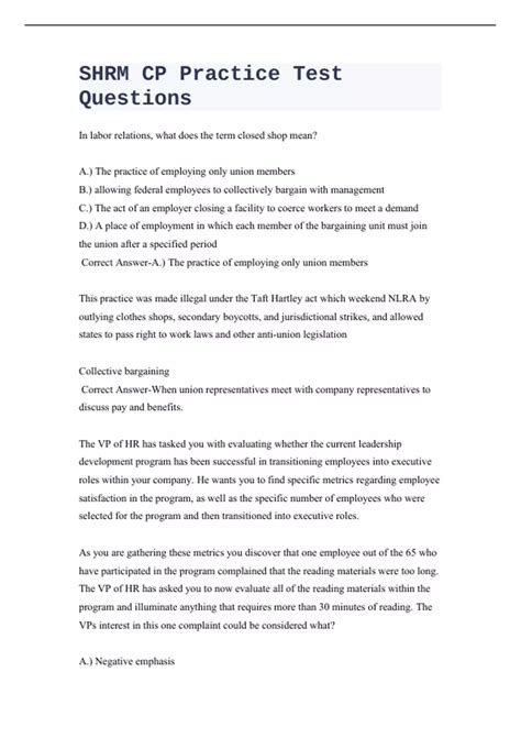 SHRM CP Practice Test Questions with Correct Answers - SHRM CP - Stuvia US