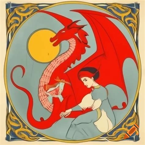 Art nouveau illustration of 'the great red dragon and the woman clothed ...