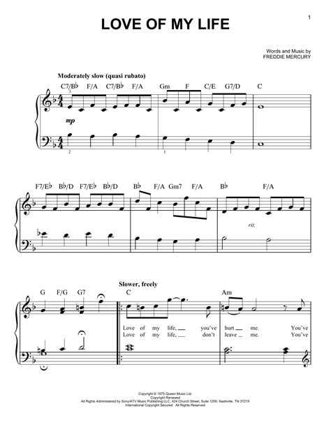 Love Of My Life (Easy Piano) - Print Sheet Music Now