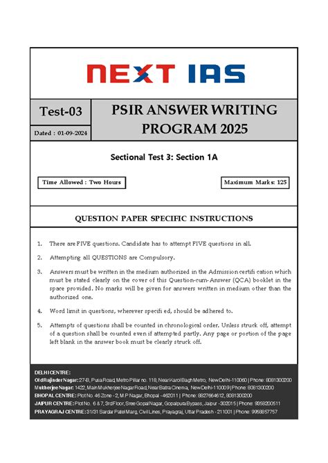 Psiraw 003 Paper - Ftftvt - QUESTION PAPER SPECIFIC INSTRUCTIONS 1 ...