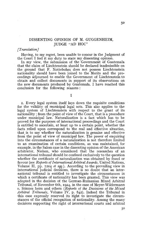 Nottebohm Guggenheim's Dissent - DISSENTING OPINION OF M. GUGGENHEIM ...