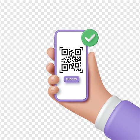 3d hand holding smartphone with successful qr code scan and ...
