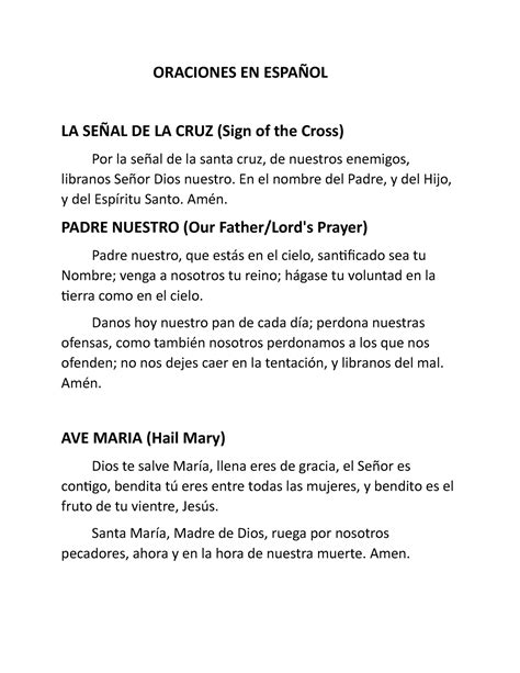 Spanish Prayer - ORACIONES EN ESPAÑOL LA SEÑAL DE LA CRUZ (Sign of the ...