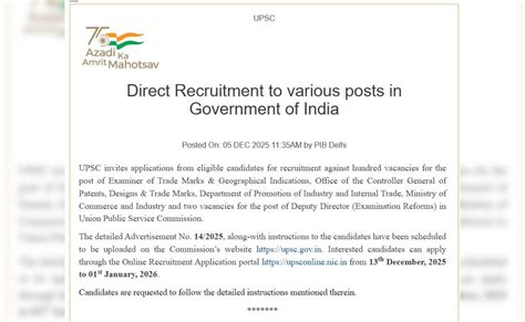 UPSC releases notification for recruitment to 102 posts; apply from ...