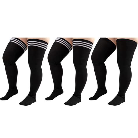 DOOVID Women Plus Size Extra Long Thigh High Socks, Striped Over Knee ...