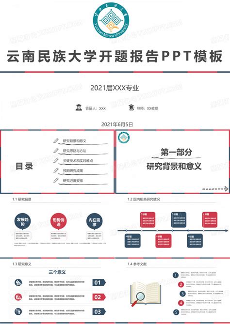 云南民族大学开题报告PPT模板下载_编号lmyygwdg_熊猫办公