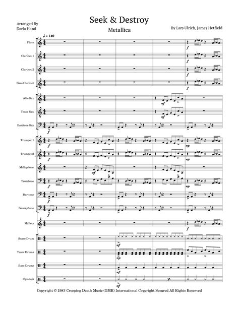 Seek & Destroy (arr. Darla Hand) by Metallica Sheet Music for Marching ...