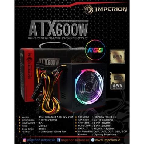 Jual Power Supply / PSU Imperion P600 600W LED VGA 8 Pin RGB - Jakarta ...