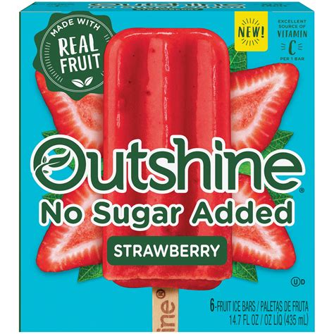 Outshine No Sugar Added Strawberry Frozen Fruit Ice Bars, 6 Pack ...