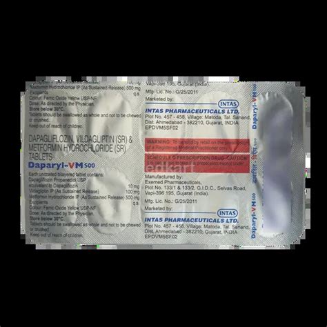 DAPARYL VM 500MG TABLET 10'S Price, Uses, Side Effects & Substitutes ...