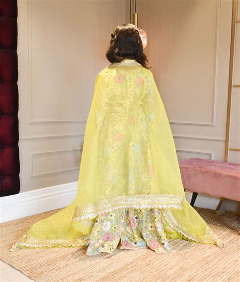 Green Embroidered Flared Pants with Organza Cape for Girls – FayonKids