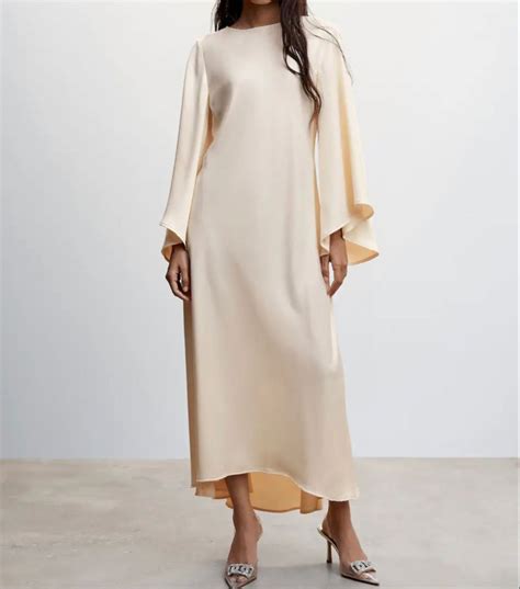 Mango flared sleeve dress | Flare sleeve dress, White long sleeve dress ...